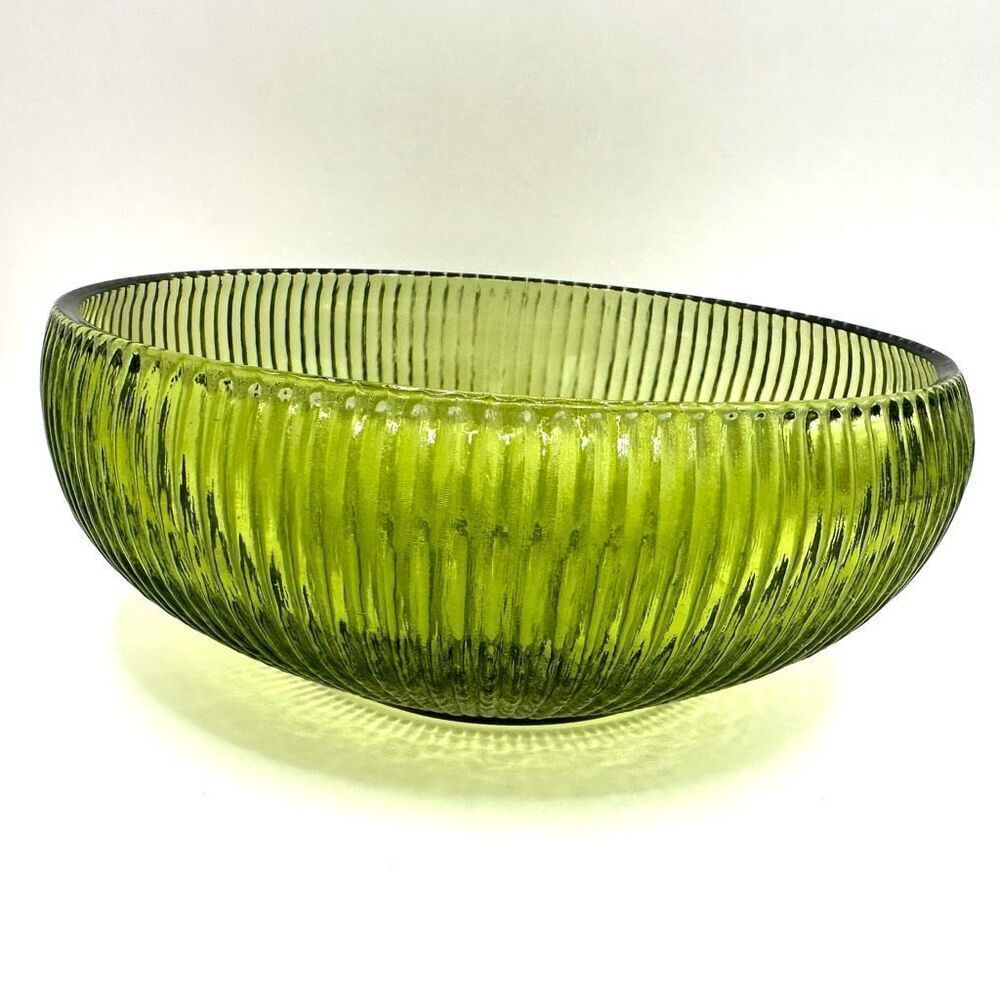 Vintage green E.O. Brody Cleveland ribbed depression  glass candy bowl
